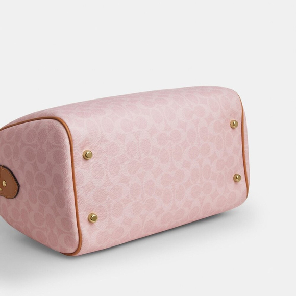 NEW Coach Large Rowan Satchel Bag In Pink Signature Canvas With Charms NWT - Picture 5 of 10